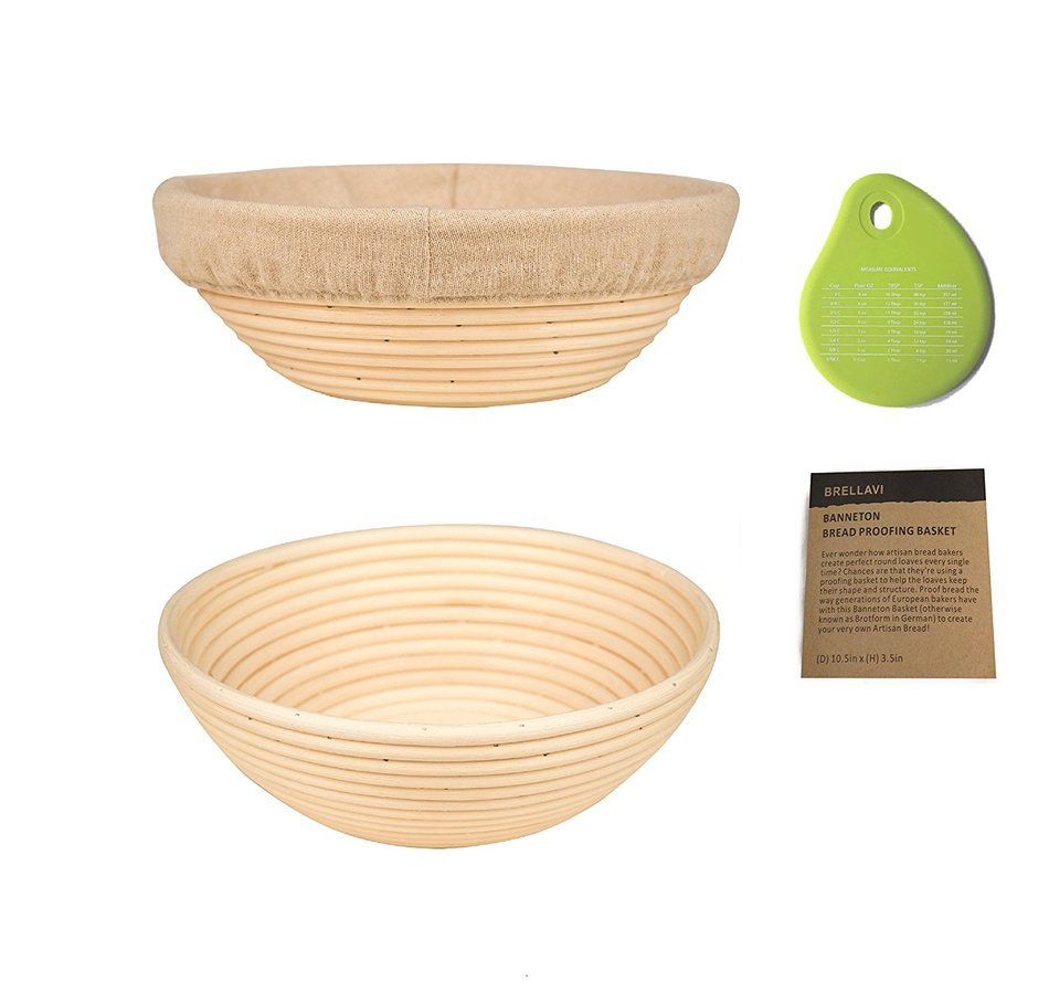 10.5 Inch Banneton Proofing Basket + FREE Cloth Liner + Sillicone Bowl Scraper + Instructions & Recipe - Creates... N5
