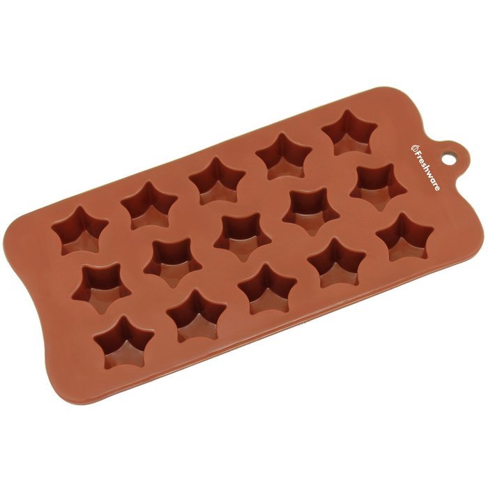 Freshware CB-604BR 16-Cavity Silicone Christmas Tree, Ornament and Star Chocolate, Candy and Gummy Mold N10