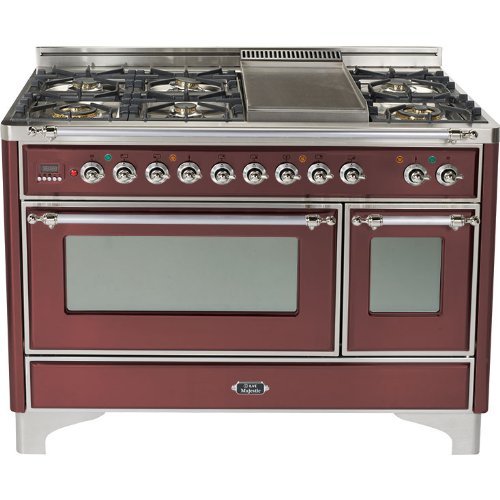 48" - 7 Burner Dual Fuel Range + Griddle with Convection Oven Finish: Burgundy