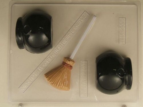 3-D witch's cauldron and broom H116 Halloween Chocolate Candy Mold