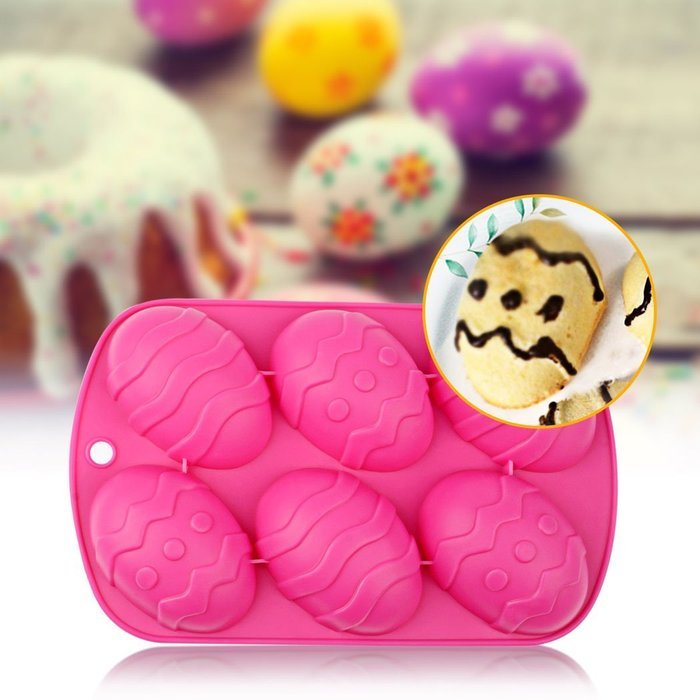 inkint 6-Hole Easter Festival Egg Cake Bread Muffin Brownie Cupcake Fondant Making Baking Mold Silicone DIY Homemade... N3