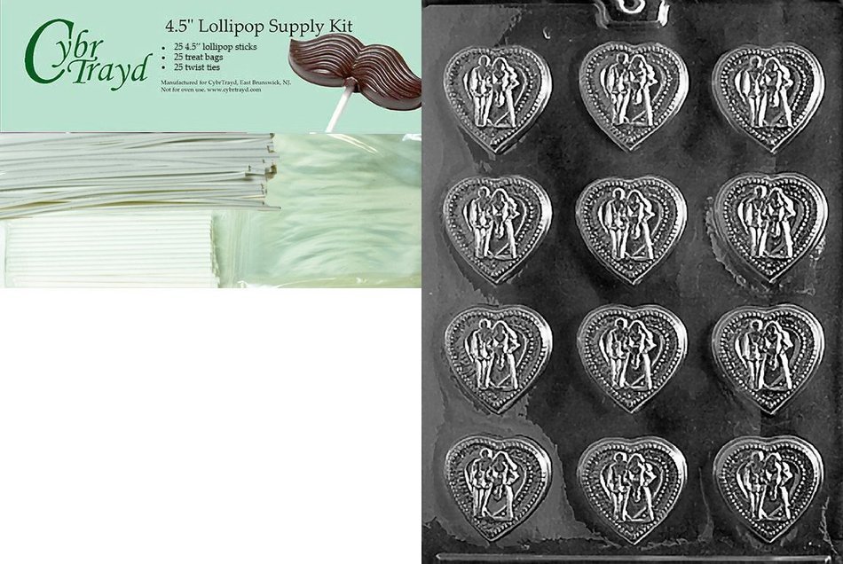 Cybrtrayd W007 Wedding Hearts Chocolate Candy Mold with Exclusive Cybrtrayd Copyrighted Chocolate Molding Instructions N3