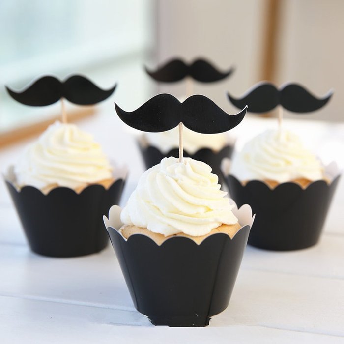 Click Down 12pcs DIY Mustache Cupcake Wrappers Cake Toppers Picks Decoration N3