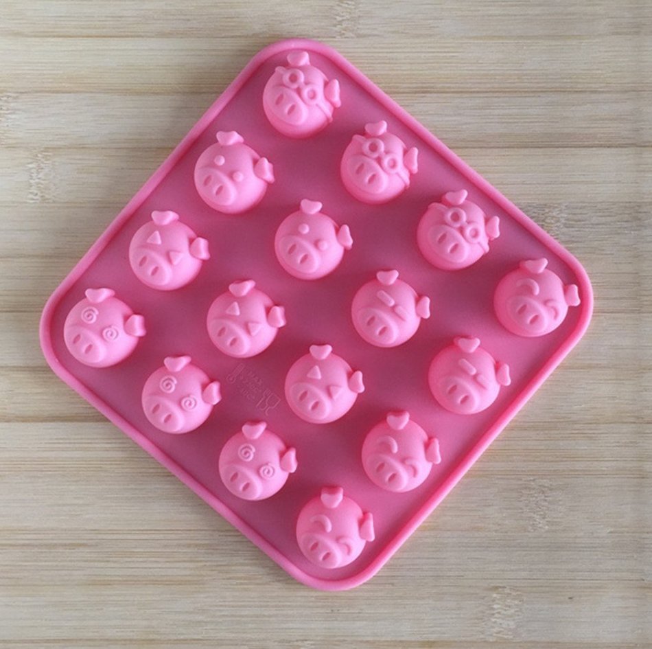 16 Cavities Vivid Expression Pig-Man Cake Molds Silicone Jello Chocolate Candy Molds (Pink, Pack of 1) N3