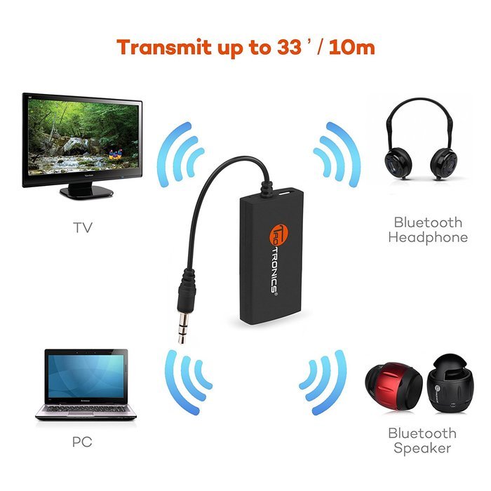 TaoTronics Wireless Portable Bluetooth Transmitter Connected to 3.5mm Audio Devices, Paired with Bluetooth Receiver... N7