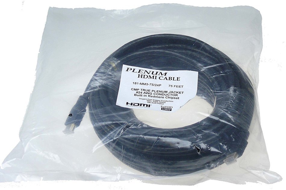 NTW 75 ft. True Plenum HDMI cable (CMP rated), 24 AWG, Gold plated Connector, with Redmere chipset Made in USA... N12