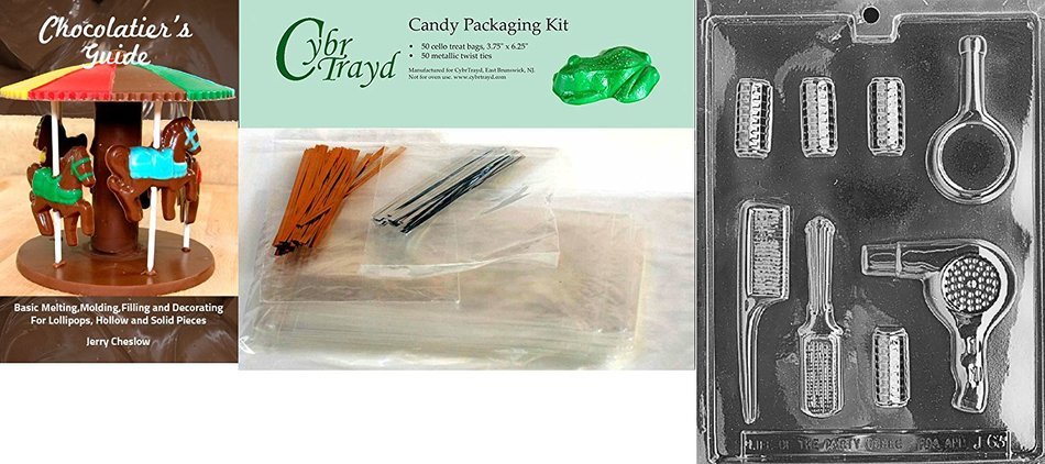 Cybrtrayd "Beautician Set" Jobs Chocolate Candy Mold with Chocolatier's Bundle, Includes 50 Cello Bags, 25 Gold...