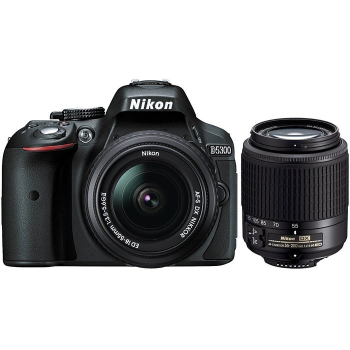 Nikon D5300 Digital SLR Camera & 18-55mm G DX II AF-S Zoom (Black) with 55-200mm DX AF-S ED Zoom-Nikkor Lens