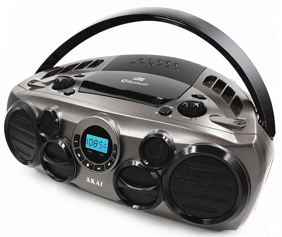 Akai CE2300-BT Bluetooth CD Boom Box with AM/FM Digital Readout & 6 Speakers