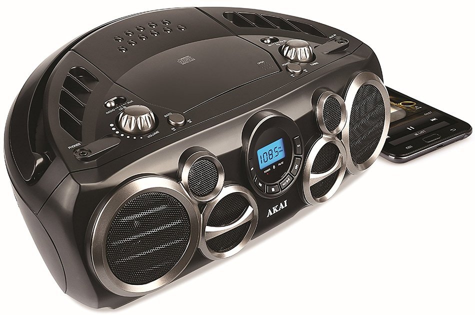 Akai CE2300-BT Bluetooth CD Boom Box with AM/FM Digital Readout & 6 Speakers N2