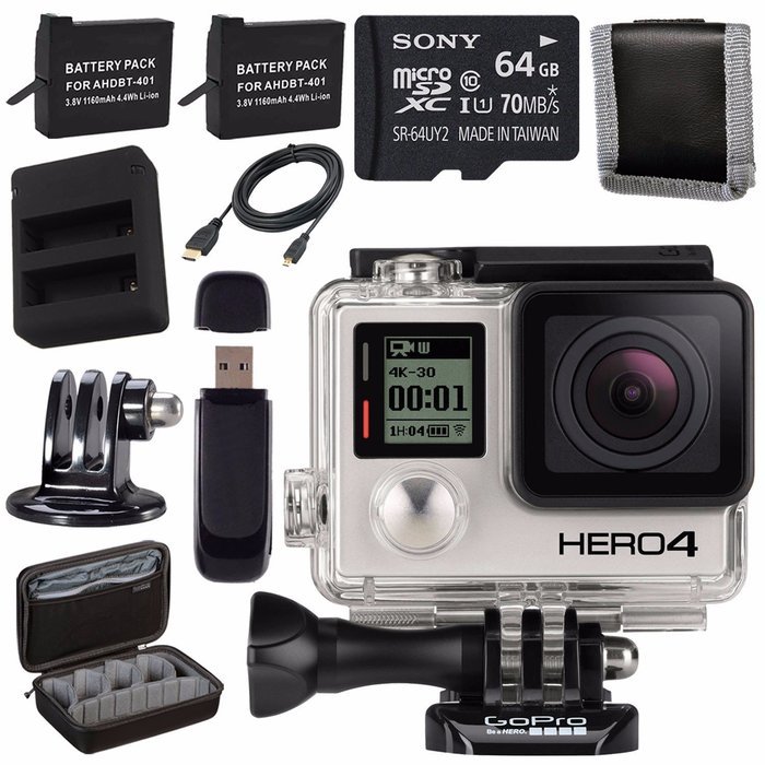 GoPro HERO4 Black + Rechargeable Battery + Dual Battery Charger + Sony 64GB microSDXC + Case for GoPro HERO4 and... N3