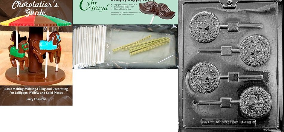 Cybrtrayd 45St25-J103 Marine Pop Jobs Chocolate Candy Mold with 25 Lollipop Sticks, 4.5-Inch N6