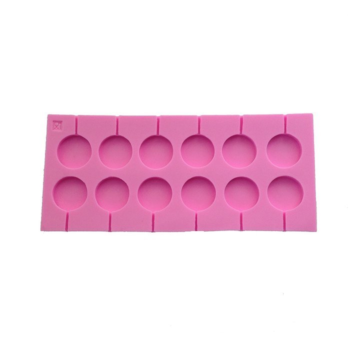Wocuz 12-Capacity Round Silicone Lollipop Mold with Sticks for Baking Hard Candy Chocolate Pink N2