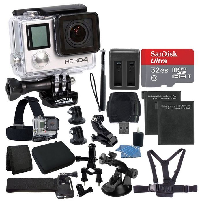 GoPro HERO4 SILVER Edition Camera HD Camcorder With Deluxe Carrying Case + Head Strap + Chest Strap + 2 Battery... N2