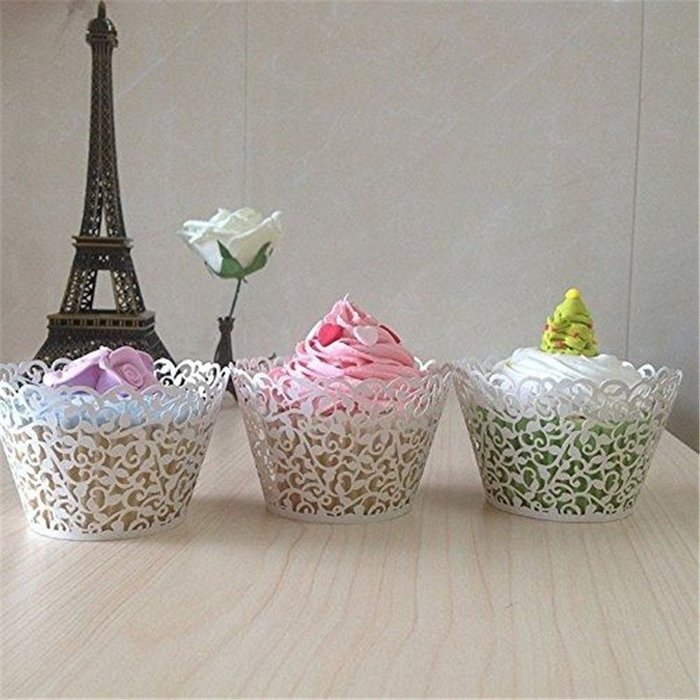 Amanadan 120 Vine Filigree Lace Baking Cup Muffin Case Trays, Artistic Bake hollow-out Cupcake Wrapper Liner for... N3