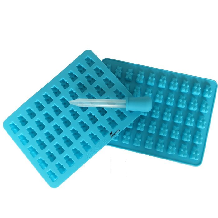 2 Pack 50 Cavity Silicone Gummy Bear Candy Chocolate Mold With a Bonus Dropper Making Cute Gift For Your Kids N4