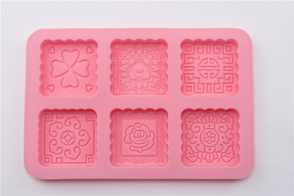 6 Cavity Square Cake Mooncake Mold Handmade DIY Baking Mould with Flower Print N7