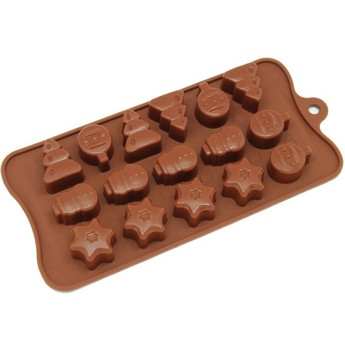 Freshware CB-604BR 16-Cavity Silicone Christmas Tree, Ornament and Star Chocolate, Candy and Gummy Mold N12