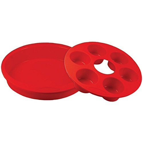 New ORKA OD180101 Silicone & Nylon Round Cake Pan with 6-Mold Muffin Pan (Red)