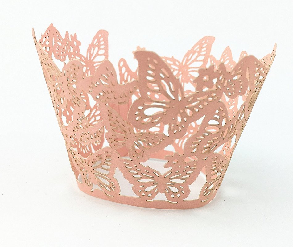 Yansanido 12 set pink Filigree Artistic Bake Little Vine Lace Laser Cut Cupcake Wrapper Cup Muffin Case Trays... N60