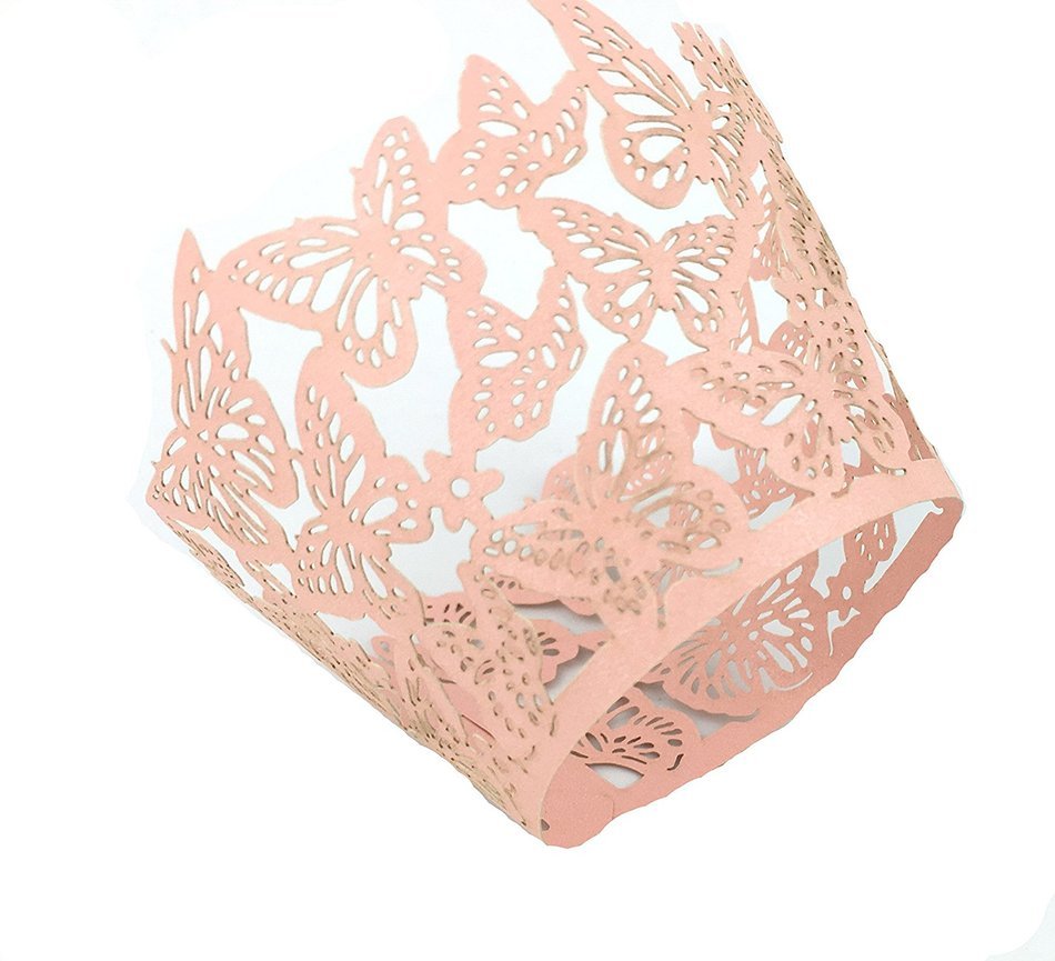 Yansanido 12 set pink Filigree Artistic Bake Little Vine Lace Laser Cut Cupcake Wrapper Cup Muffin Case Trays... N61
