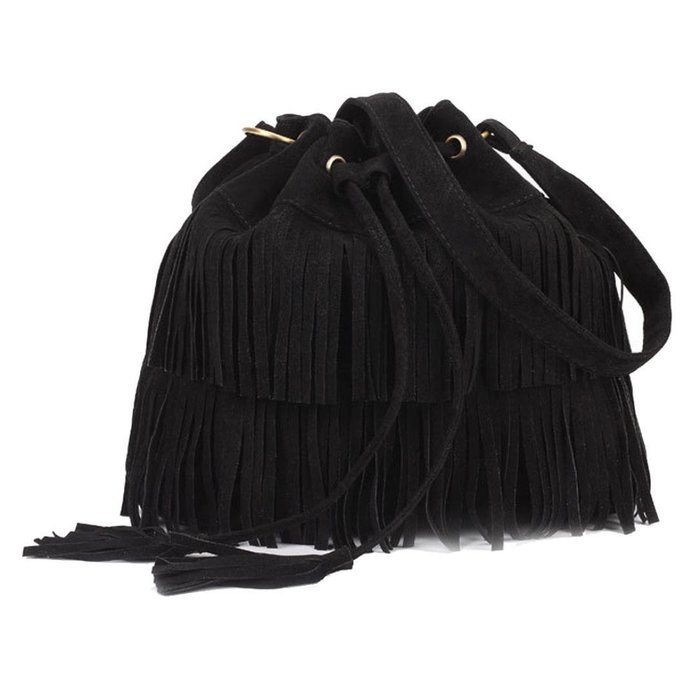 Creazy Women Messenger Women Fashion Casual Tassel Solid Bags Drawstring Should (Brown) N10