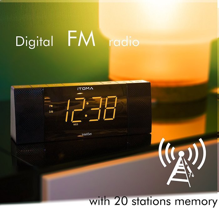 iTOMA Alarm Clock with Digital FM Radio, Bluetooth, Auto-Time Setting, Dual Alarm with Snooze and Sleep Timer,...