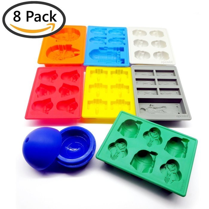 Set of 8 Ice Cube Trays Candy Fondant Silicone Molds for Star Wars Theme Baking（ Stormtrooper, Darth Vader, X-Wing... N2