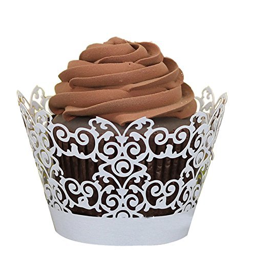 Mikey Store, 50pc New! Lace Laser Cut Cupcake Wrapper Liner Baking Cup Muffin (WT) N5