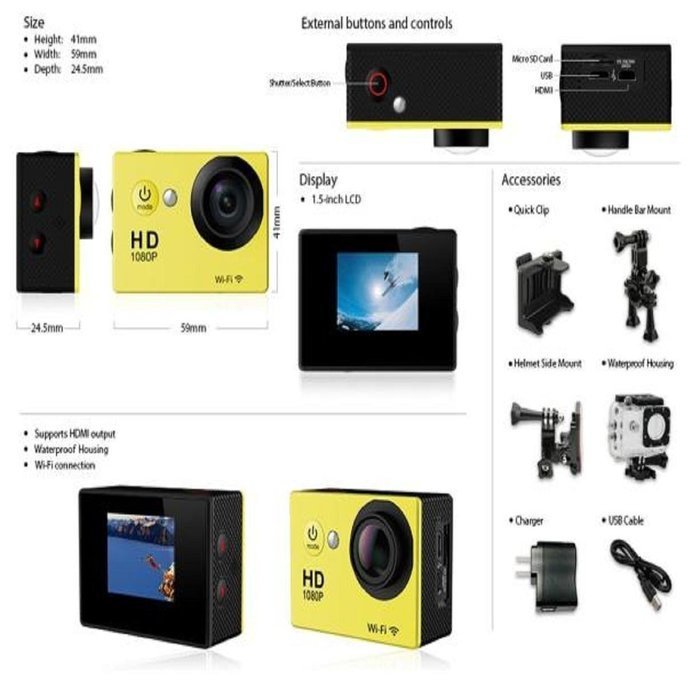 Kingfansion W9 2.0 Inch WiFi Ultra HD 4K Sport Action Camera Waterproof N21