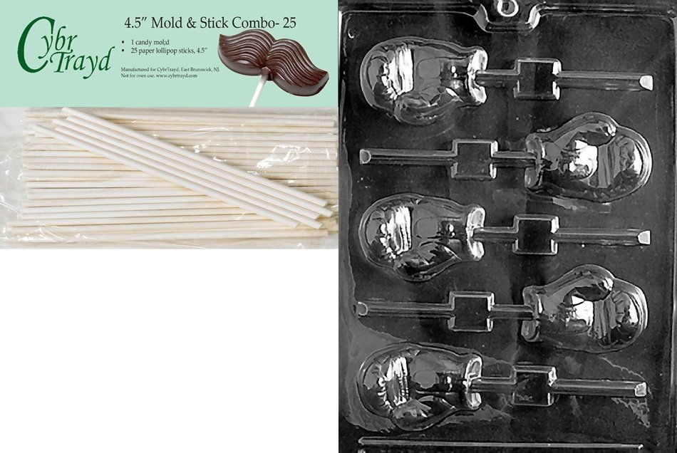 Cybrtrayd 45St25-S050 Boxing Glove Lolly Sports Chocolate Candy Mold with 25-Pack 4.5-Inch Lollipop Sticks