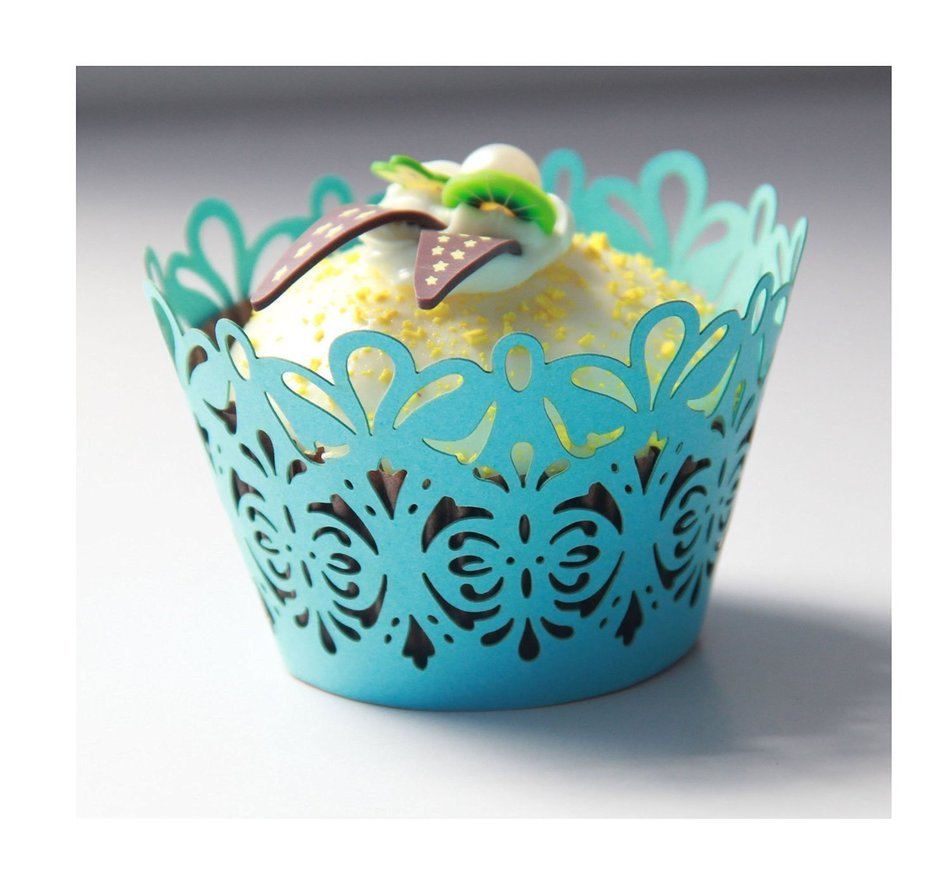 KKwell 50pcs Hollow Laser Beautiful Cake Baking Side Wedding Cake Cups (Blue)