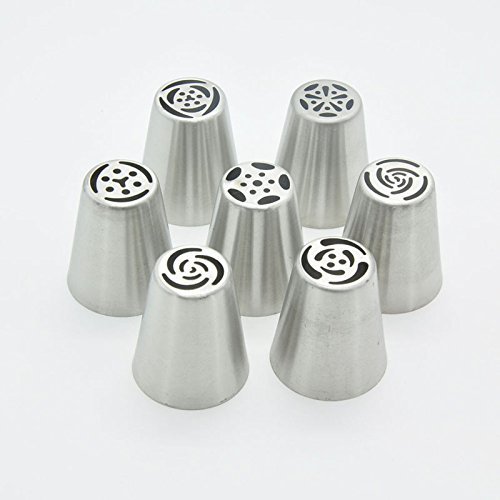 7 Pcs/set Stainless Steel Russian Piping Tips Tulip Nozzles Baking Tools For Cakes.