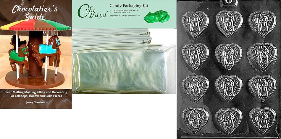 Cybrtrayd W007 Wedding Hearts Chocolate Candy Mold with Exclusive Cybrtrayd Copyrighted Chocolate Molding Instructions N4