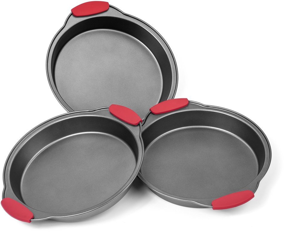 Elite Bakeware 3 Piece NonStick Cake Pans Set with Silicone Handles - Easy Release Non Stick Coating - Wide Round... N4