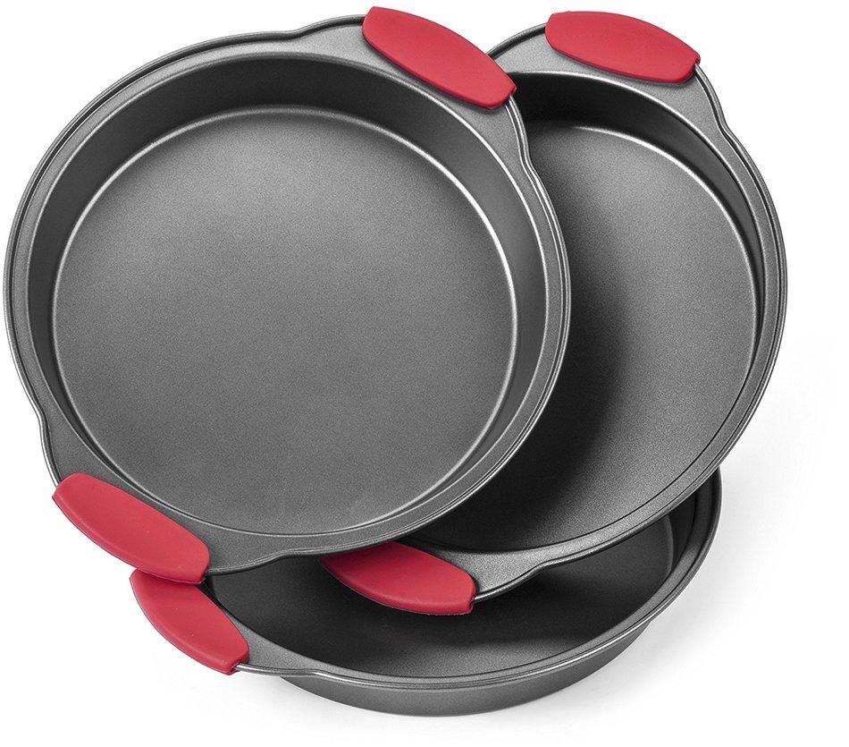 Elite Bakeware 3 Piece NonStick Cake Pans Set with Silicone Handles - Easy Release Non Stick Coating - Wide Round... N5
