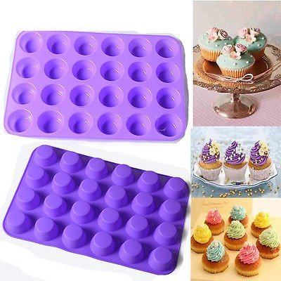24 Cavity Mini Muffin Cup Silicone Soap Cookies Cupcake Bakeware Pan Tray Mould N4