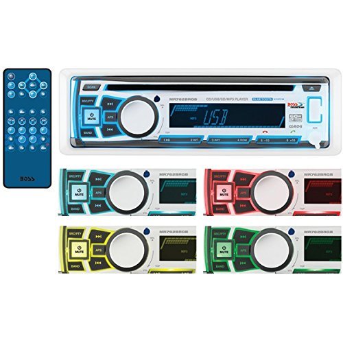 BOSS AUDIO MR762BRGB Marine Single-DIN In-Dash CD AM/FM Receiver with Bluetooth, RGB Illumination & Wireless App...