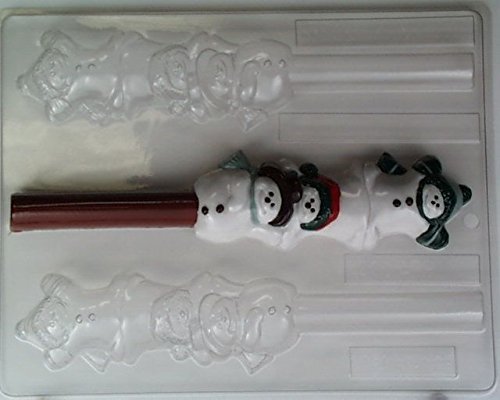 Stack of three cute & playful snowmen, Pretzel Rod C131 Christmas Chocolate Candy Mold