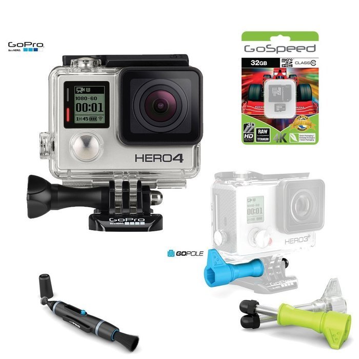 GoPro Hero4 Hero 4 BLACK 12MP Full HD 4K 30fps 1080p 120fps Built-In Wi-Fi Waterproof Wearable Camera Adventure... N47