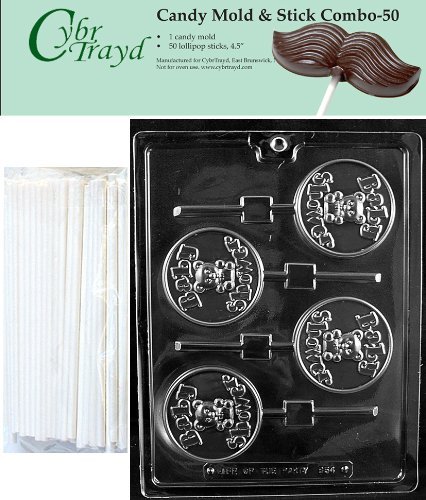 Cybrtrayd 45St50-B054 Baby Shower Lolly Chocolate Candy Mold with 50 Cybrtrayd 4.5" Lollipop Sticks