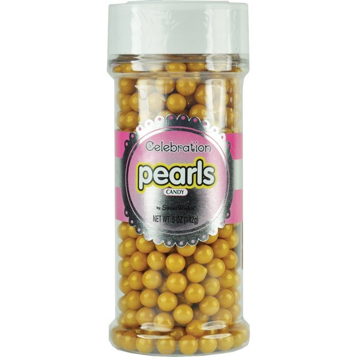 Sweetworks Celebrations Candy Pearls Shaker Jar, 5 oz, Shimmer Gold