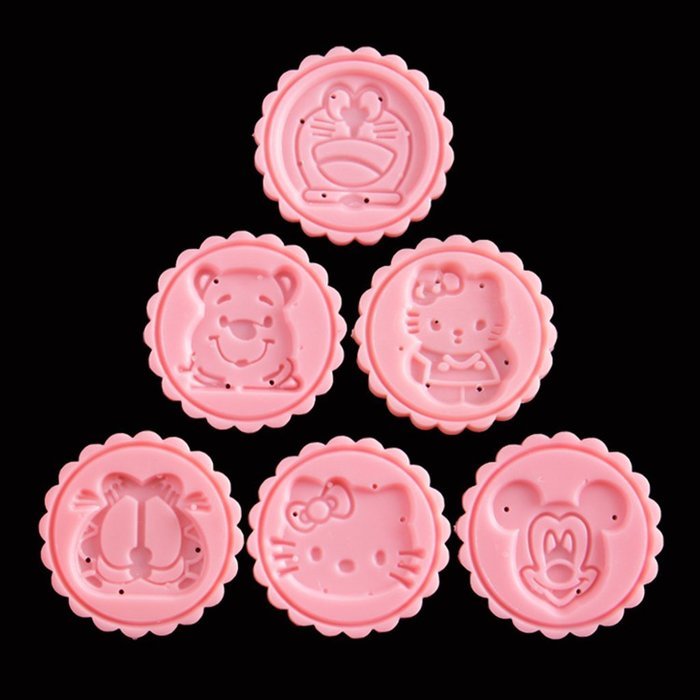Newest Pink Moon Cake Decoration Mold Mould 50g Cartoon Animal Round 6 Stamps cookie cutter mold Mid Autumn Festival... N4