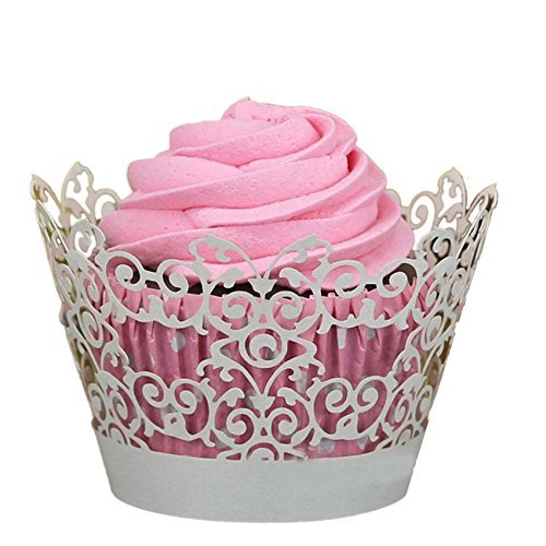 Mikey Store, 50pc New! Lace Laser Cut Cupcake Wrapper Liner Baking Cup Muffin (WT) N7