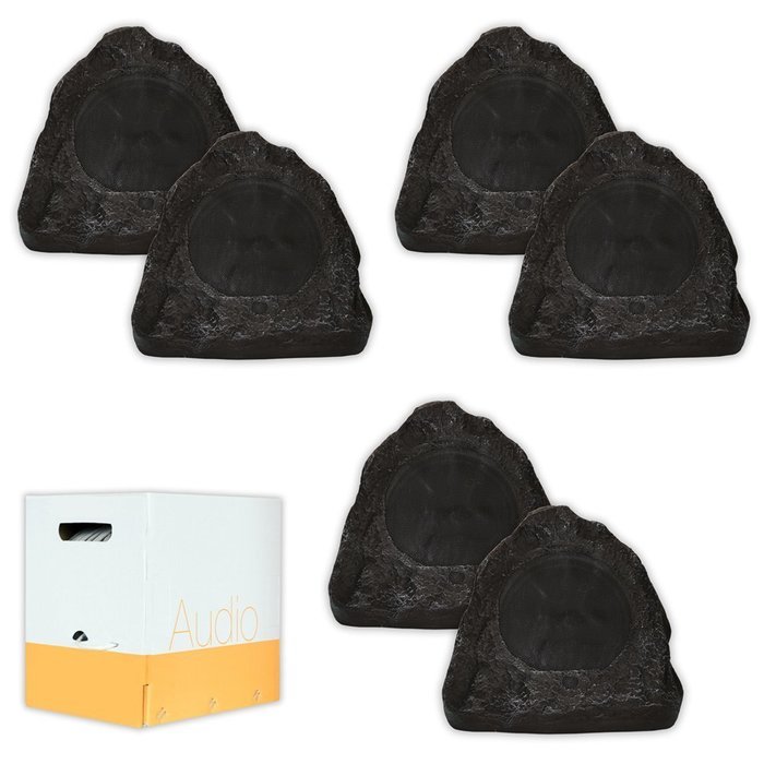 Acoustic Audio G6RS Granite 6.5" Rock Speaker 3 Pair Pack and Wire Outdoor Weatherproof