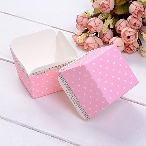 100pcs/lot, New Arrival Beautiful Candy Cups or Ice Cream Holder Pink with White Polka Dots Square Cupcake Baking... N3