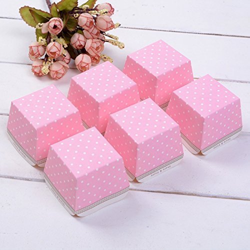 100pcs/lot, New Arrival Beautiful Candy Cups or Ice Cream Holder Pink with White Polka Dots Square Cupcake Baking... N4
