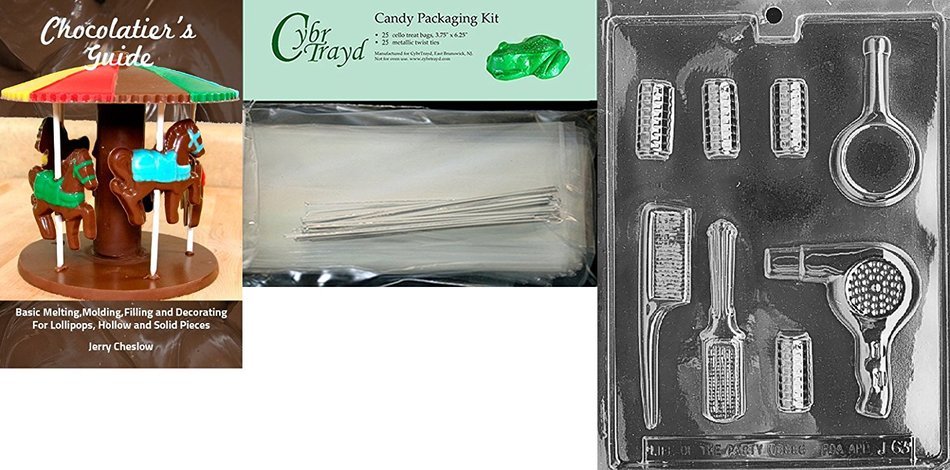 Cybrtrayd "Beautician Set" Jobs Chocolate Candy Mold with Chocolatier's Bundle, Includes 50 Cello Bags, 25 Gold... N2
