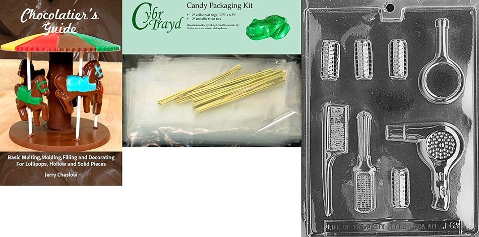 Cybrtrayd "Beautician Set" Jobs Chocolate Candy Mold with Chocolatier's Bundle, Includes 50 Cello Bags, 25 Gold... N3