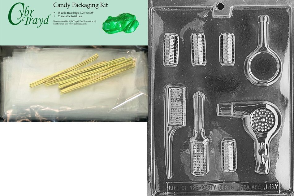 Cybrtrayd "Beautician Set" Jobs Chocolate Candy Mold with Chocolatier's Bundle, Includes 50 Cello Bags, 25 Gold... N4